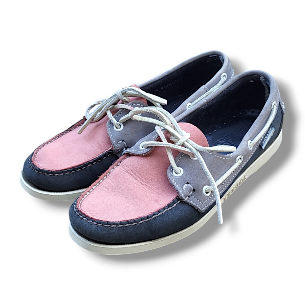 SEBAGO Navy and Pink Nubuck Leather Boat Shoes